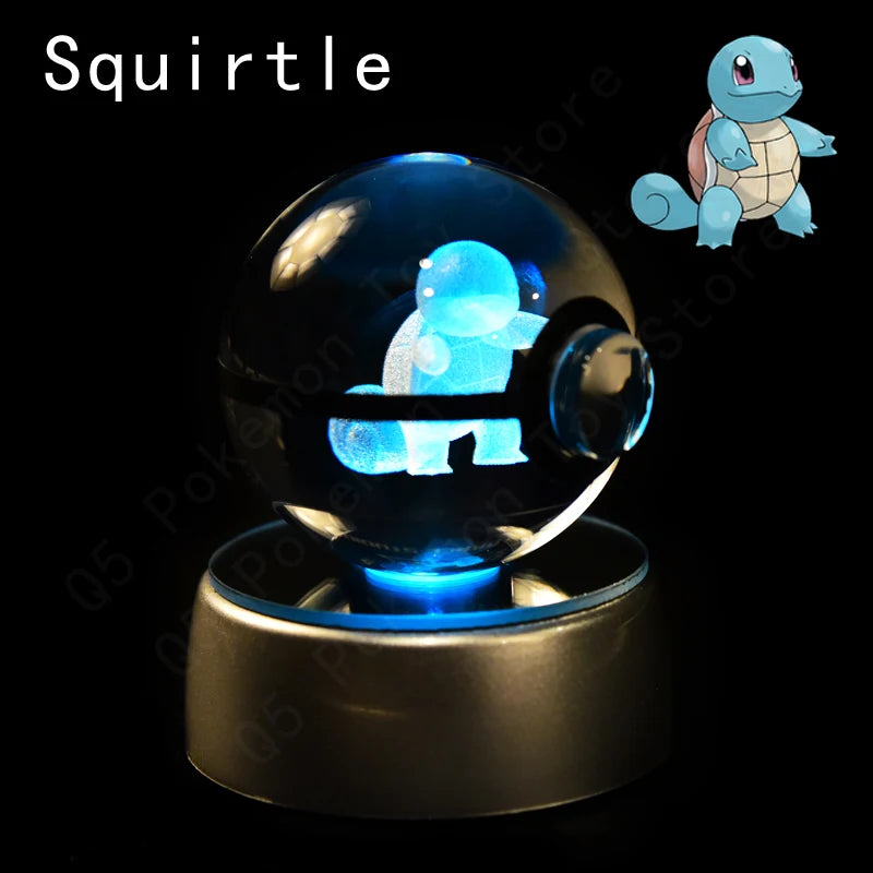 Pokemon 3D Crystal Ball Pikachu Gengar Mew Mewtwo Figurines Lamp Base Pokeball 3D Pokemon Glass Ball Statue Kids Birthday Gift