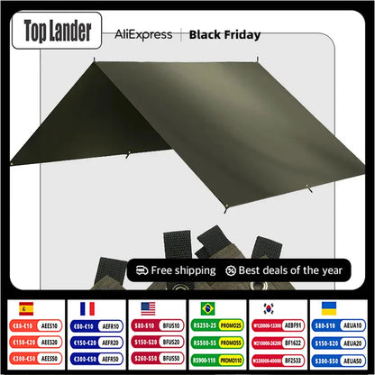 4x4m 4x3m 3x3m Awning Waterproof Tarp Tent Shade Ultralight Garden Canopy Sunshade Outdoor Camping Tourist Beach Sun Shelter