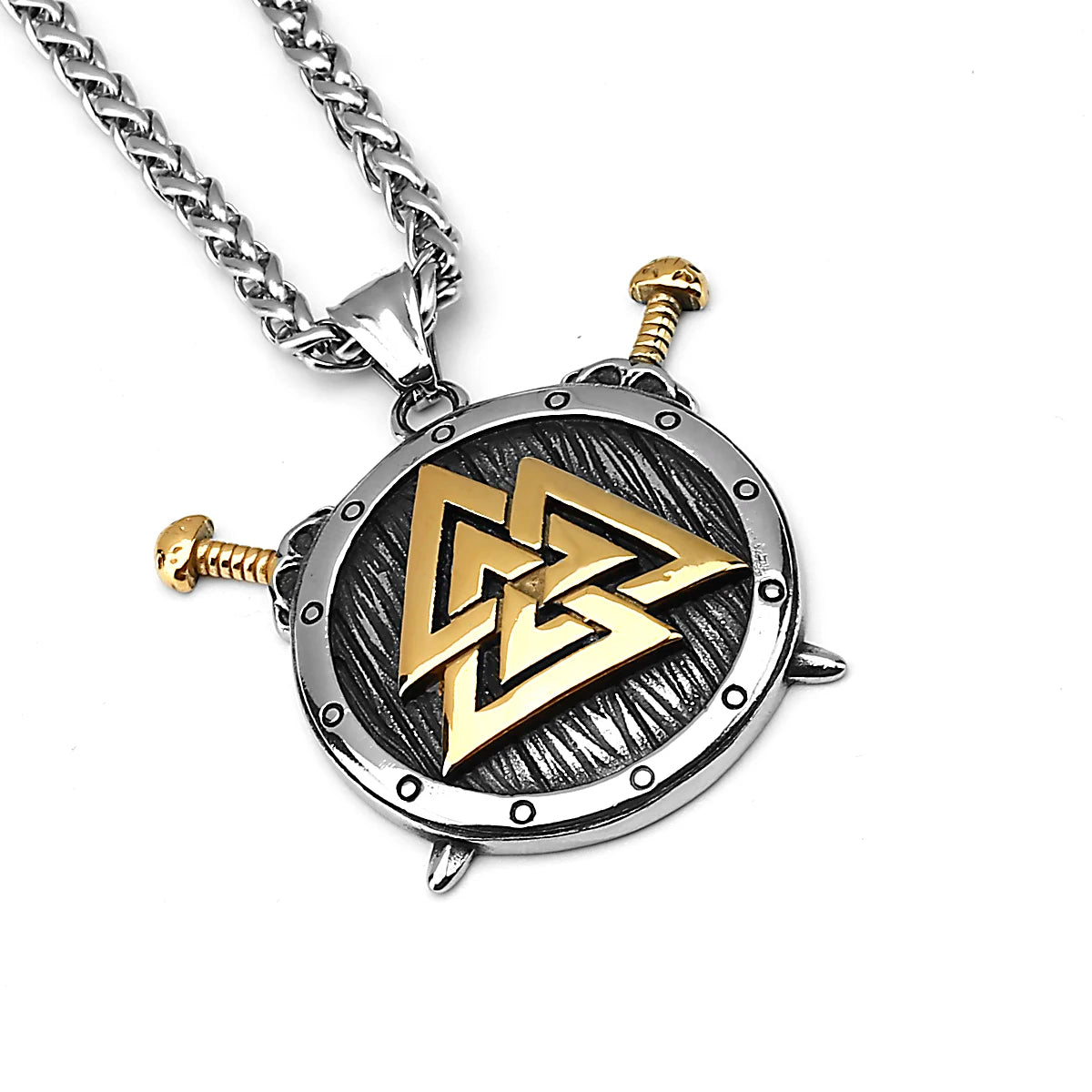 316L Stainless Steel Viking Shield Sword Valknut Amulet Rune Men's Necklace Pendant Birthday Gift Jewelry