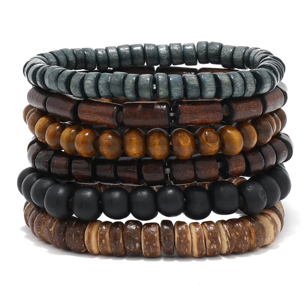 Multi-layer Buddha Bead Beaded Bracelets Men's Retro Style Multi-layer Elastic Thread Adjustable Wooden