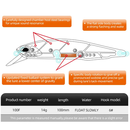 MEREDITH JERK MINNOW 100F 14g flottant Wobbler leurre de pêche 24 couleurs leurre méné dur appât qualité professionnelle profondeur 0,8-1,0 m