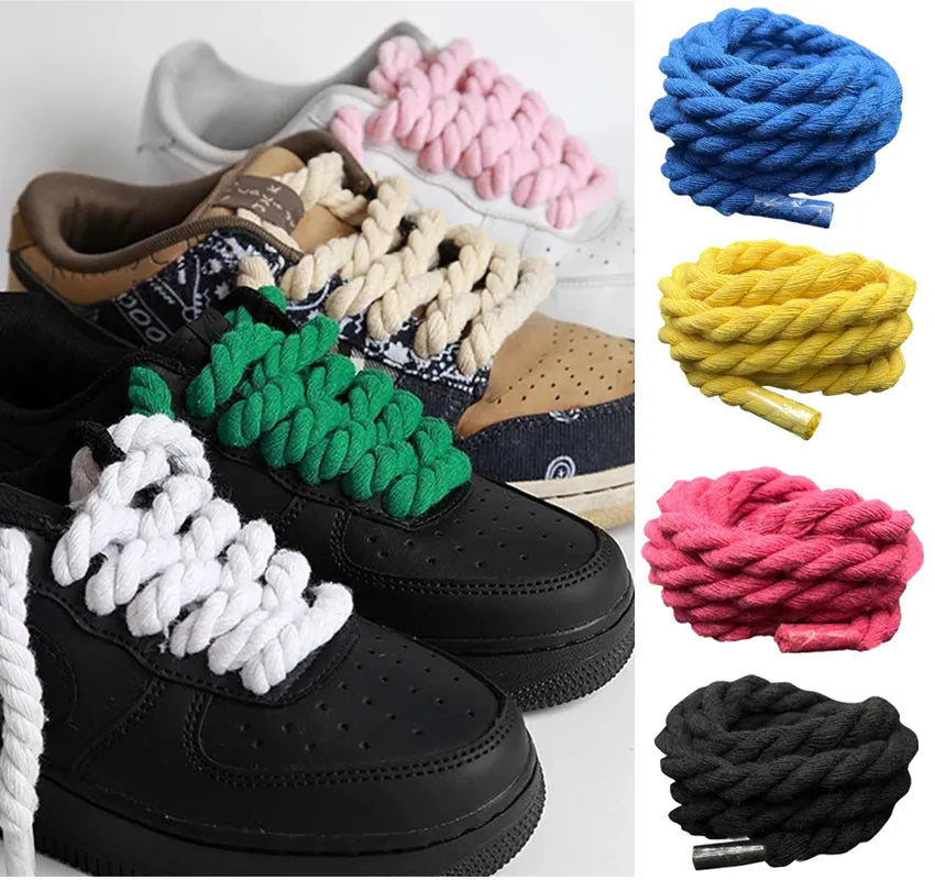 2 pair/set Vintage DIY Linen Cotton Weaving Style Bold Shoelaces Low-top Canvas Green Shoes laces Women Men Shoelaces