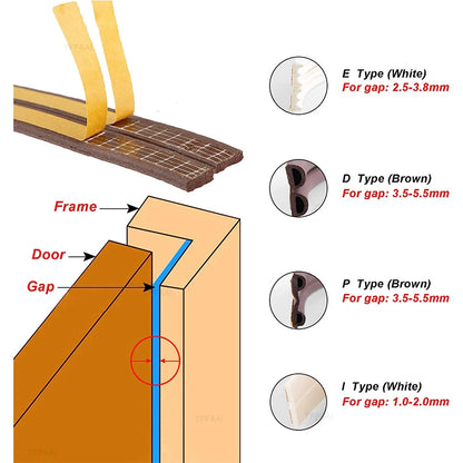 5m/10m Weather Stripping Door Seal Strip Diep Self-adhesive Draft Stopper Tape Window Insulation Noise Rubber Sealing Strip