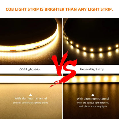 FOB COB LED Strip Lights High Density Flexible Diode Tape Light 3000K 6000K Linear Dimmable 12V Home Decoration