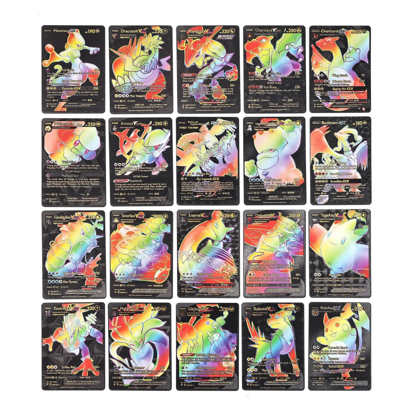 55PCS/SET PVC English Rainbow Gold/Silver/Black POKEMON Card Anime Cartoon Game Collection Cards Children's Toy Gift