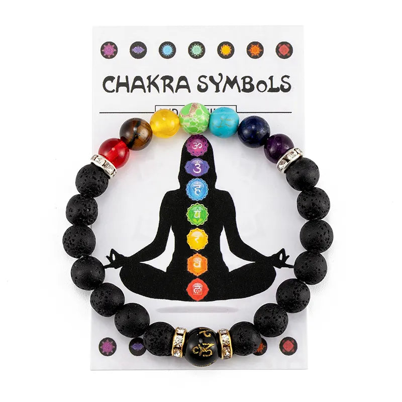 Bracelet 7 Chakras avec Carte de Signification pour Hommes Femmes Cristal Naturel Guérison Anxiété Bijoux Mandala Yoga Méditation Bracelet Cadeau