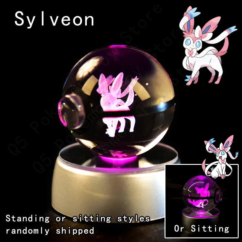 Pokemon 3D Crystal Ball Pikachu Gengar Mew Mewtwo Figurines Lamp Base Pokeball 3D Pokemon Glass Ball Statue Kids Birthday Gift