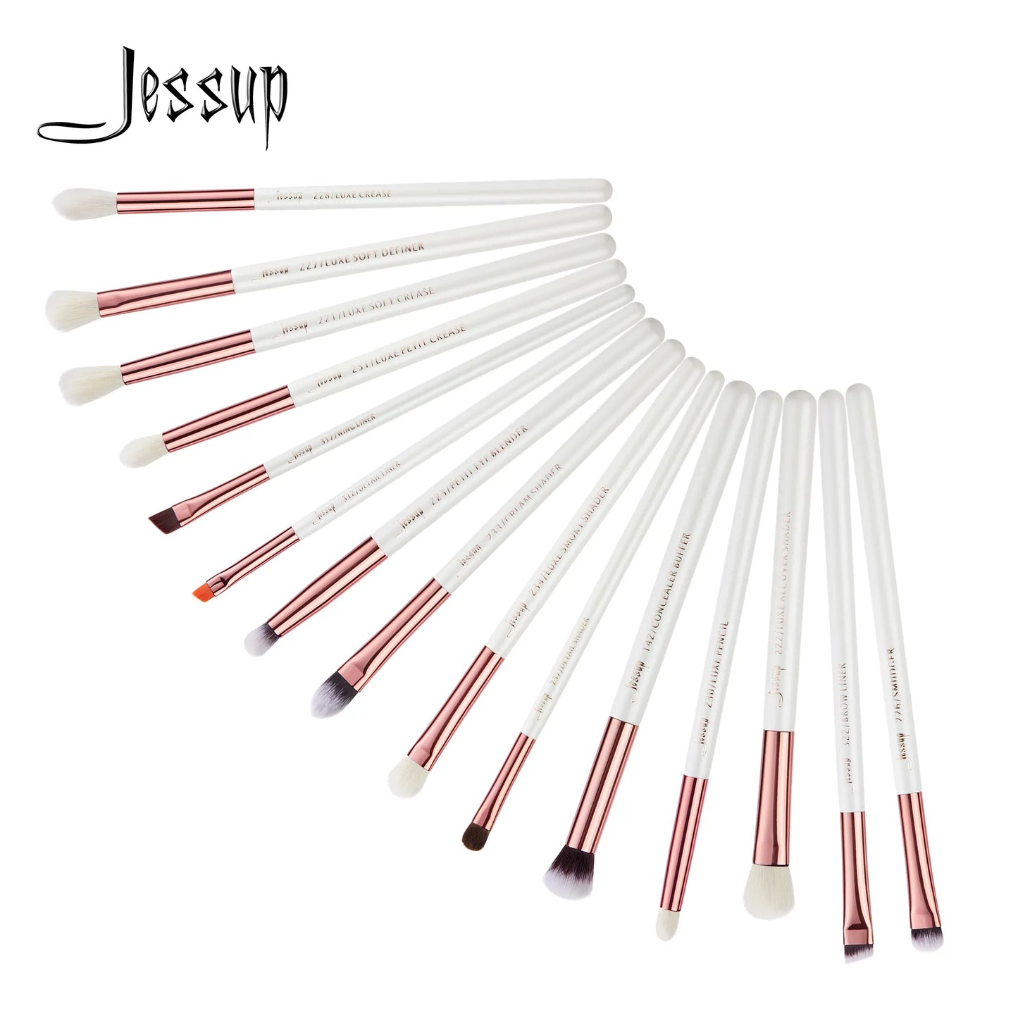 Jessup  Makeup Brushes Kit 15Pcs Pearl White/Rose Gold