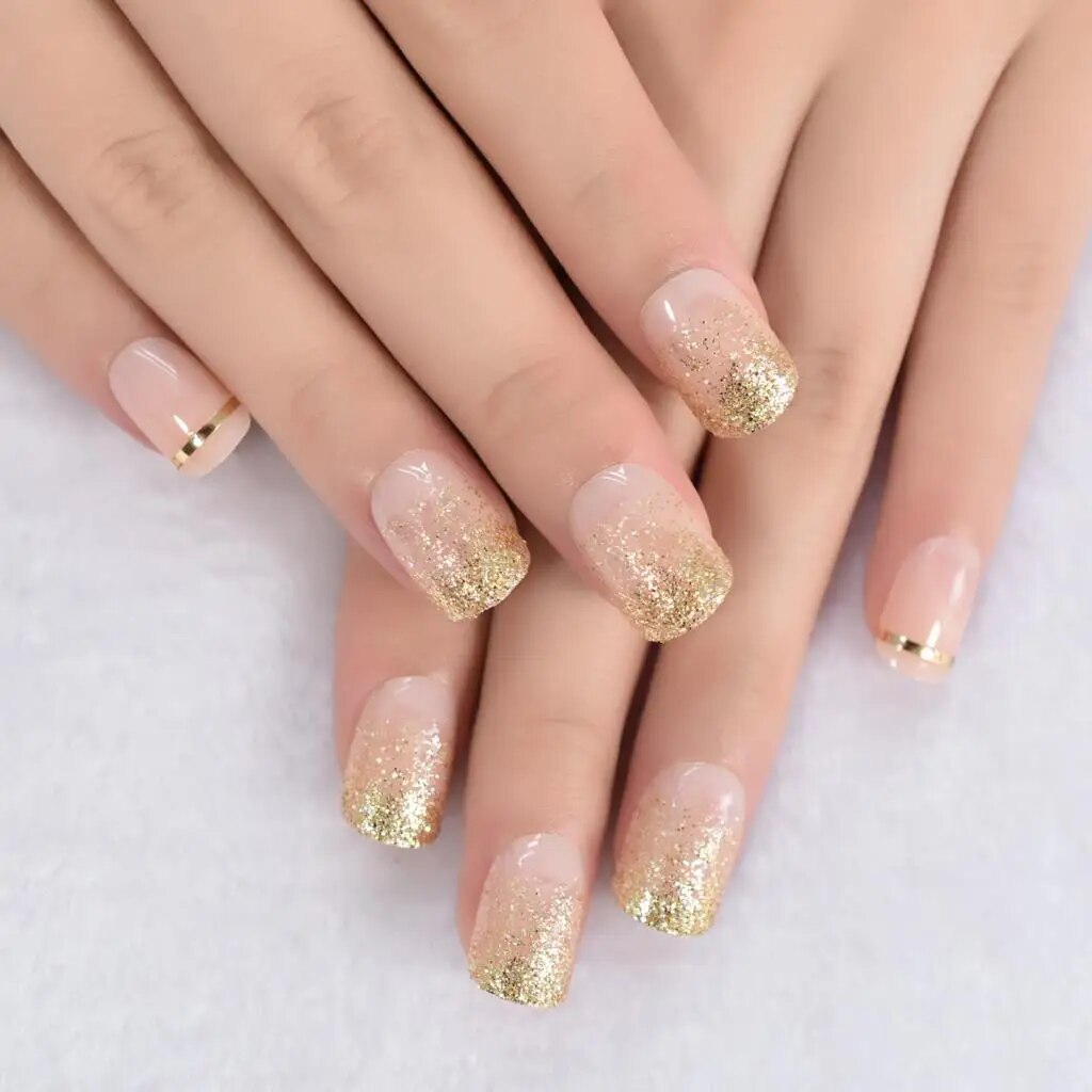 24pcs Short Full Cover Glitter Press On Nail Tips