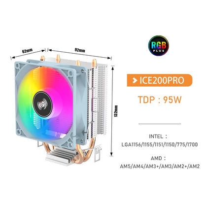 Aigo CPU Cooler 2 4 Heat Pipes PC Radiator Cooling 3PIN PWM Silent Rgb Fan For Intel  1700 1150 1155 1156 1366 AM2/AM3/AM4 AMD