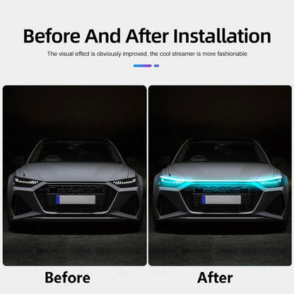 Sequential Scan Led Car Hood Lights Universal Headlight Strip Car Decorative Atmosphere Lamp DRL Auto Daytime Running Lights 12V