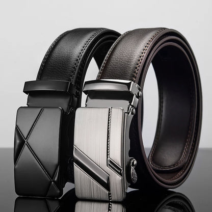 Ceinture en cuir pour hommes, boucle automatique en métal, marque de haute qualité, ceintures de luxe pour hommes, travail célèbre, bracelet en cuir PU noir en peau de vache