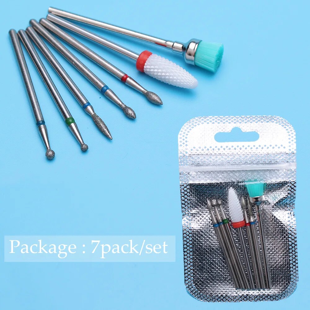 6PCS Milling Cutter for Manicure Diamond Ceramic Nail Drill Bits Mills Removing Nail Bit Set Gel Electric Manicure Machine Tools