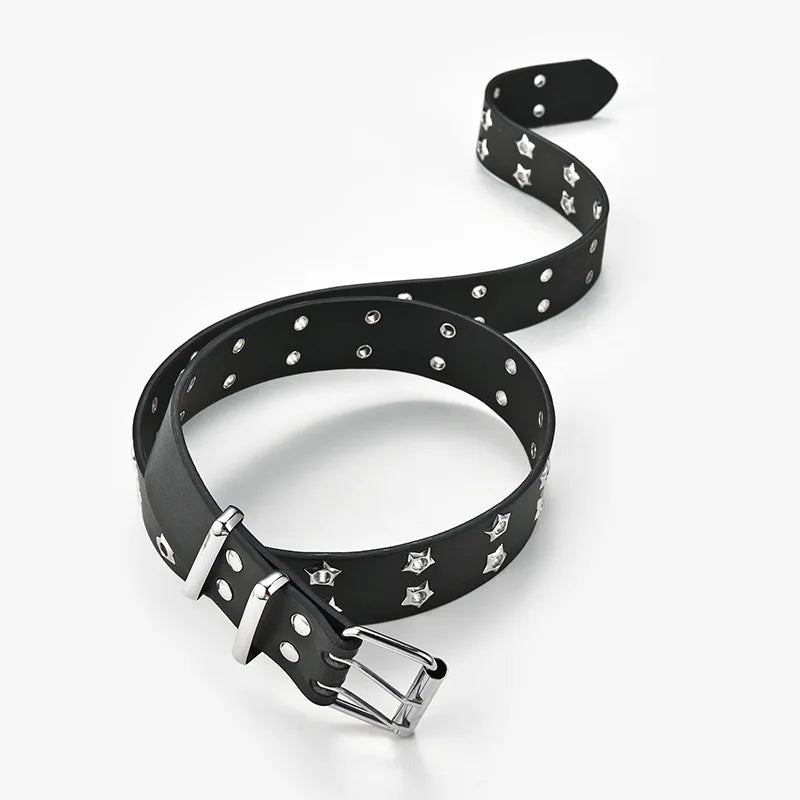 Ceinture à rivets en œil d'étoile, Style Goth, boucle à Double ardillon pour hommes/femmes, mode décontractée, Style rondelle, ceinture en cuir Pu pour Jeans jeunes, nouvelle collection