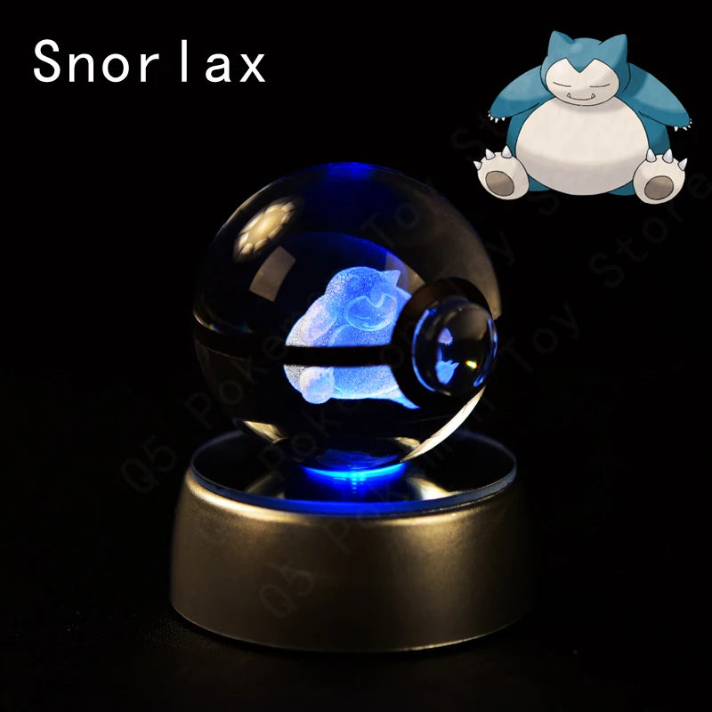 Pokemon 3D Crystal Ball Pikachu Gengar Mew Mewtwo Figurines Lamp Base Pokeball 3D Pokemon Glass Ball Statue Kids Birthday Gift