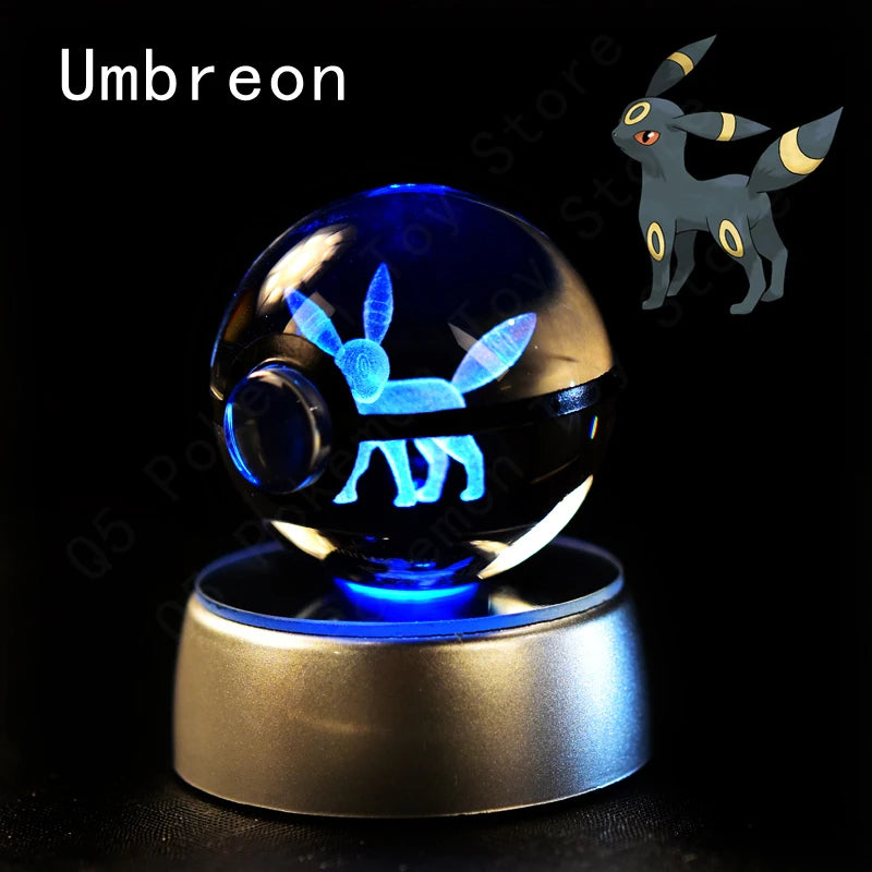 Pokemon 3D Crystal Ball Pikachu Gengar Mew Mewtwo Figurines Lamp Base Pokeball 3D Pokemon Glass Ball Statue Kids Birthday Gift