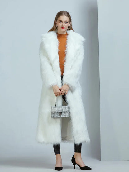 High Street Luxury Long Faux Fur Coat Women Vintage Slim Red Pink Faux fur Coats Fluffy Jacket Women Pele