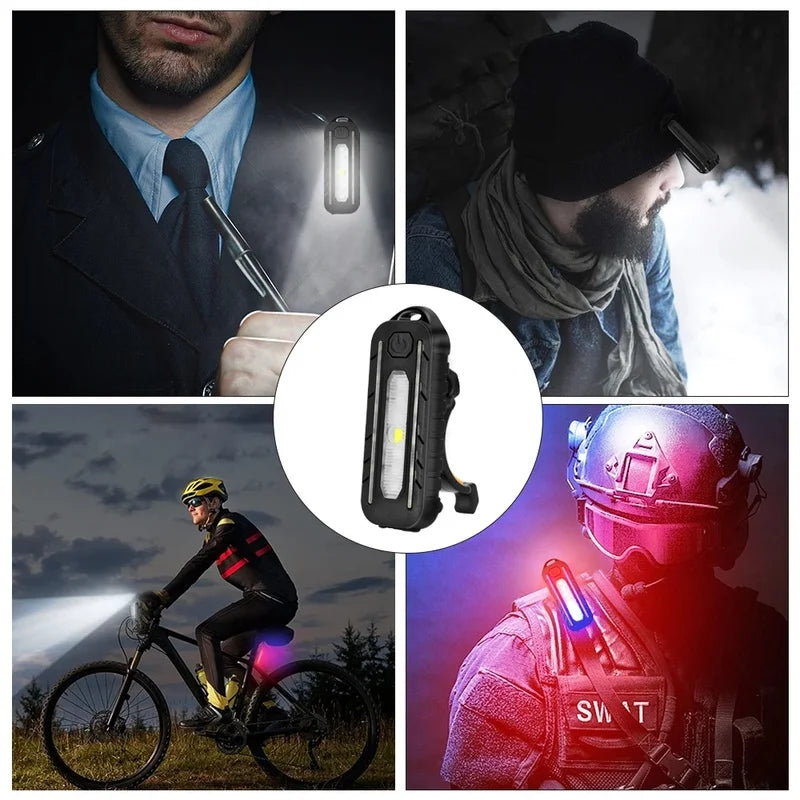 New LED Red Blue Caution Emergency Police Light with Clip USB Rechargeable Shoulder Flashing Warning Safety Torch Bike Tail Lamp