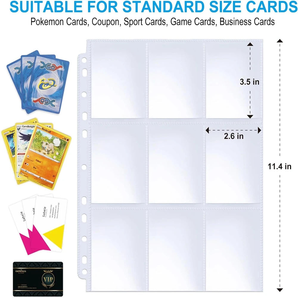 450 Pockets Single Side Trading Card Album Holder Sleeves 9 Pocket Clear Plastic Game Protectors Pokemon Baseball Cards 50 Pages