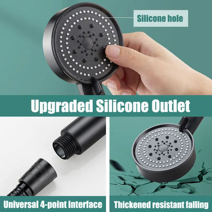 High Pressure Shower Head 5 Modes Adjustable Showerheads with Hose Water Saving One-Key Stop Spray Nozzle Bathroom Accessories