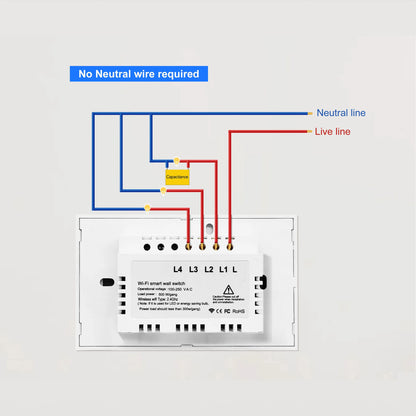 Smart Wifi Touch Switch No Neutral Wire Required Smart Home 1/2/3 Gang Light Switch 220V Support Alexa Tuya App 433RF Remote