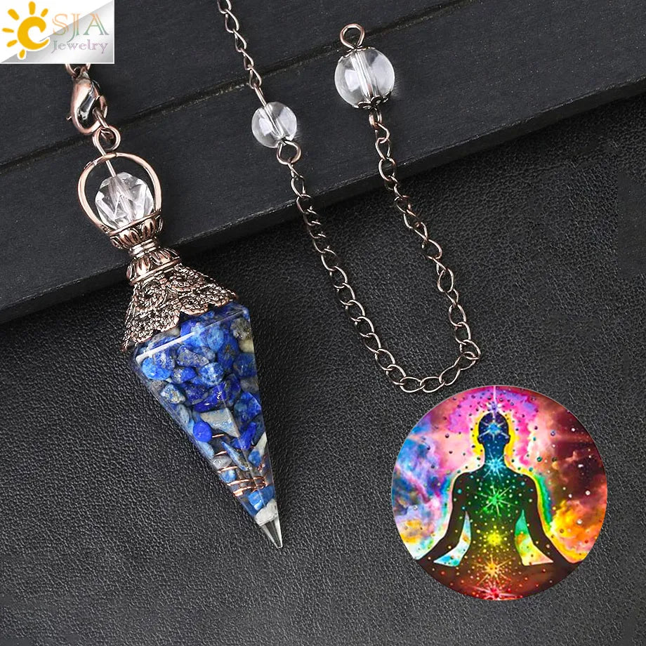 CSJA 7 Chakra Healing Crystals Pendulum for Dowsing Divination Quartz Natural Stone Pendulums Antique Reiki Pendant Pendulo