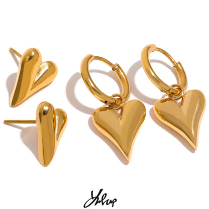 Stainless Steel Chic Heart Huggie Hoop Earrings Charm Gold Color Tarnish Free Trendy Fashion Jewelry for Women Bijoux