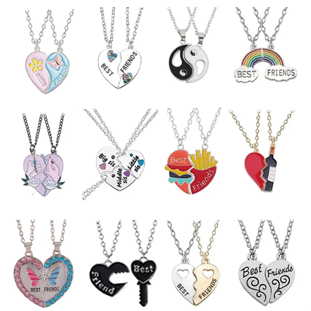 Fashion Best Friends Honey Love Couple Pendant Necklace 2 Pcs/ Set Chain Choke Broken Heart BFF Good Friendship Jewelry Gift