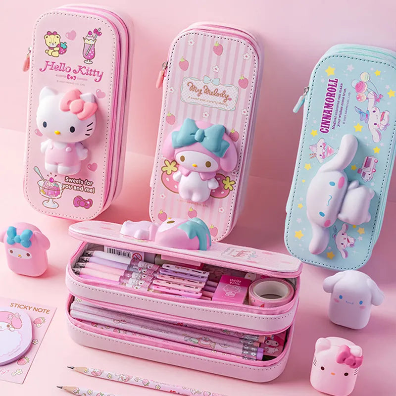 Large Capacity Pencil Case Kawaii Hello Kitty Cinnamoroll Melody School Pencils Bag Pouch Pen Case Supplies Stationery