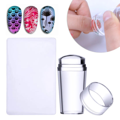 Transparent Nail Stamper With Scraper Jelly Silicone Stamp For French Nails Manicuring Kits Nail Art Stamping Tool Set