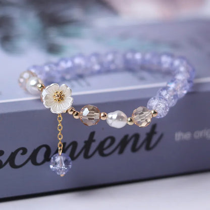 Fashion Flower Imitation Pearl Crystal Beads Bracelet For Women Elastic Adjustable Charm Bracelet Friendship Jewelry Accessories