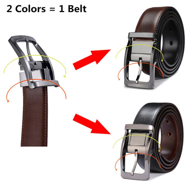 Ceinture réversible en cuir véritable pour hommes, 1 pièce, boucle rotative deux en un, grande et grande