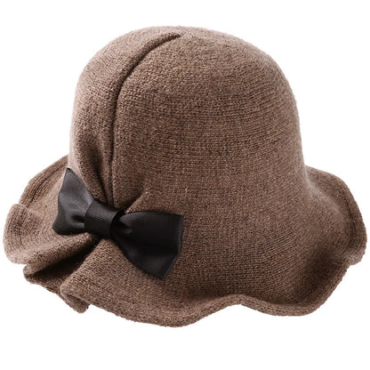 Vintage ullhinkhattar dam bowlerhatt Mode rosetter Handfat Hatt Fiskarhatt Kvinna Vinter Svart Kaffe Mörk Kamelhatt