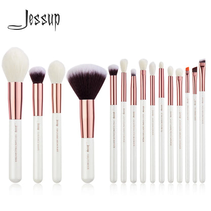 Jessup Professional Makeup Borstar Set 15st Makeup Brush Naturlig-syntetisk Foundation Powder Detail Eye Brush Pearl White