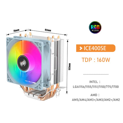 Aigo CPU Cooler 2 4 Heat Pipes PC Radiator Cooling 3PIN PWM Silent Rgb Fan For Intel  1700 1150 1155 1156 1366 AM2/AM3/AM4 AMD