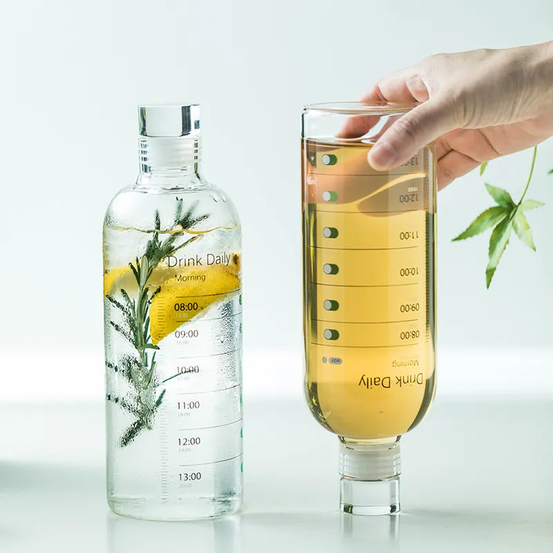 Bouteille d'eau en verre de grande capacité de 750ml, avec couvercle avec marqueur de temps, pour boisson, jus de lait Transparent, tasse Simple, cadeau d'anniversaire