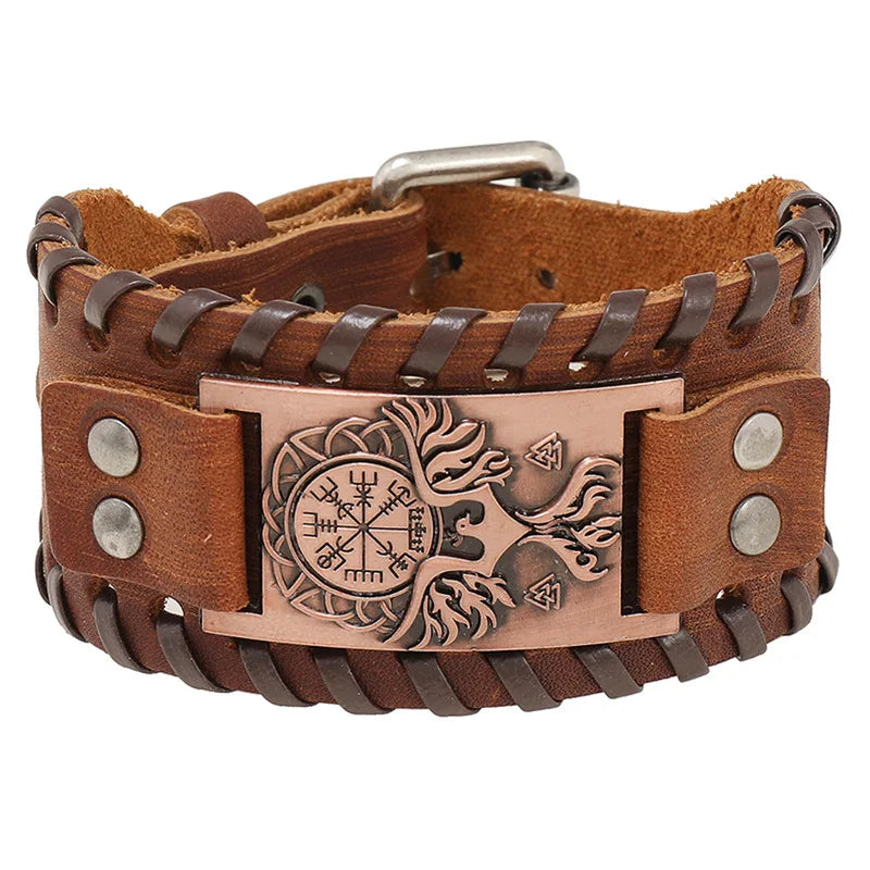 Trendigt Vikingarmband Nordic Rune Kompass Gud Fågelberlock Herrarmband Nytt Mode Läder Vävt Smycken Tillbehör Festpresent