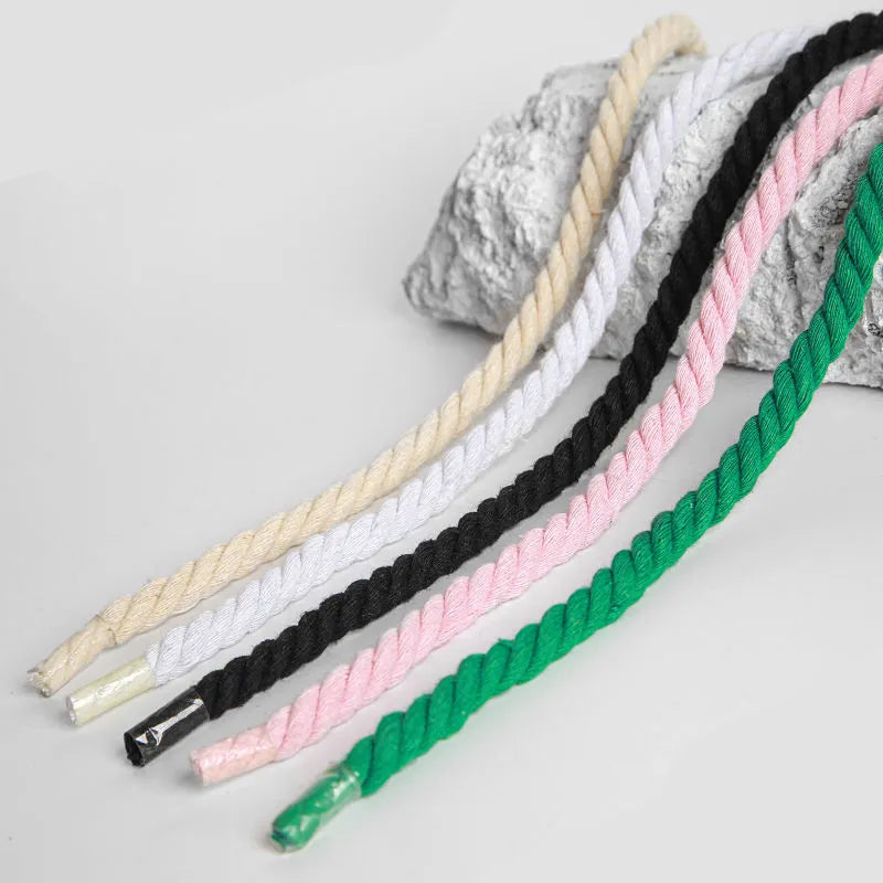 2 pair/set Vintage DIY Linen Cotton Weaving Style Bold Shoelaces Low-top Canvas Green Shoes laces Women Men Shoelaces