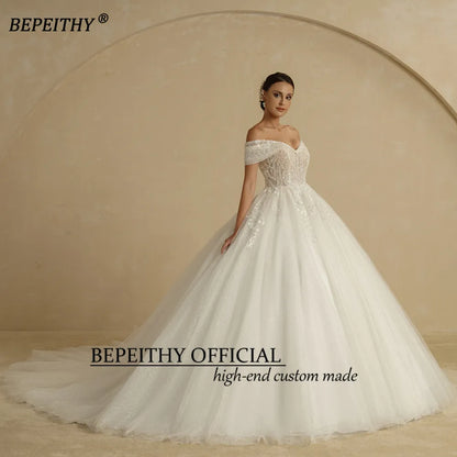 BEPEITHY Ivory Beading Princess Wedding Dresses For Bride Off The Shoulder Sleeveless Women Glitter Ball Bridal Gown Robes