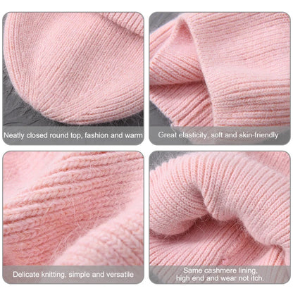 Casual Women's Hat Real Rabbit Fur Beanie Ladies Autumn Winter Cashmere Hats Three Fold Thick Knitted Girls Skullies Beanies Cap