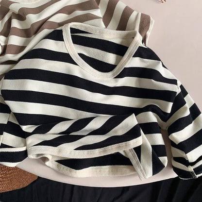 Children Casual T Shirt Loose Kids Striped T Shirts Cotton Tee Boys Girls Long Sleeve Tops Baby Clothes