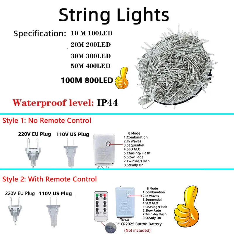 Fairy Lights 10M-100M Led String Garland Christmas Light Waterproof For Tree Home Garden Wedding Party Outdoor Indoor Decoration