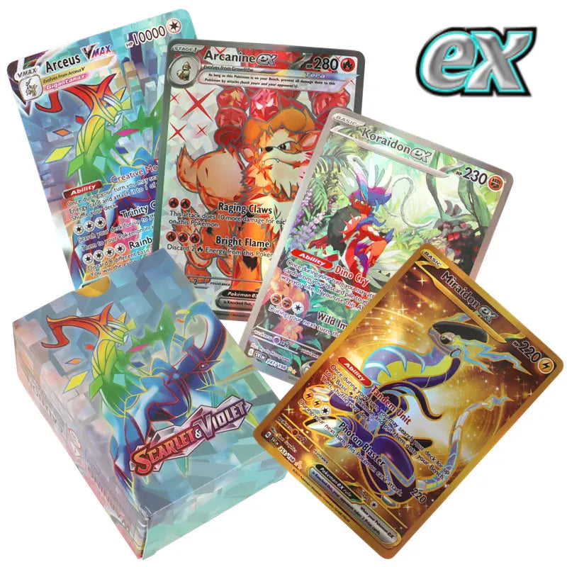 60/100Pcs Pokemon Cards Scarlet Violet EX Vstar Holographic English Letter Pokemon Rainbow Arceus Shiny trading card Kids Gift