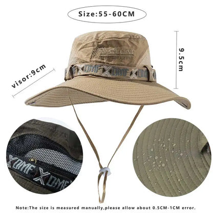 Summer Men Bucket Hat Outdoor UV Protection Wide Brim Panama Safari Hunting Hiking Hat Mesh Fisherman Hat Beach Sunscreen Cap