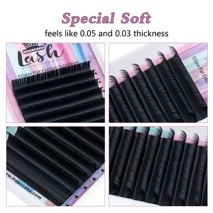 ellipse flat lashes soft Split-tips fake eyelash extension individual eyelashes nature flat ellipse eyelashes supplies