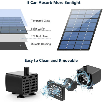 AISITIN 2.5W Solar Fountain Pump,with 6Nozzles and 4ft Water Pipe,Solar Powered Pump for Bird Bath,Pond,Garden and Other Places