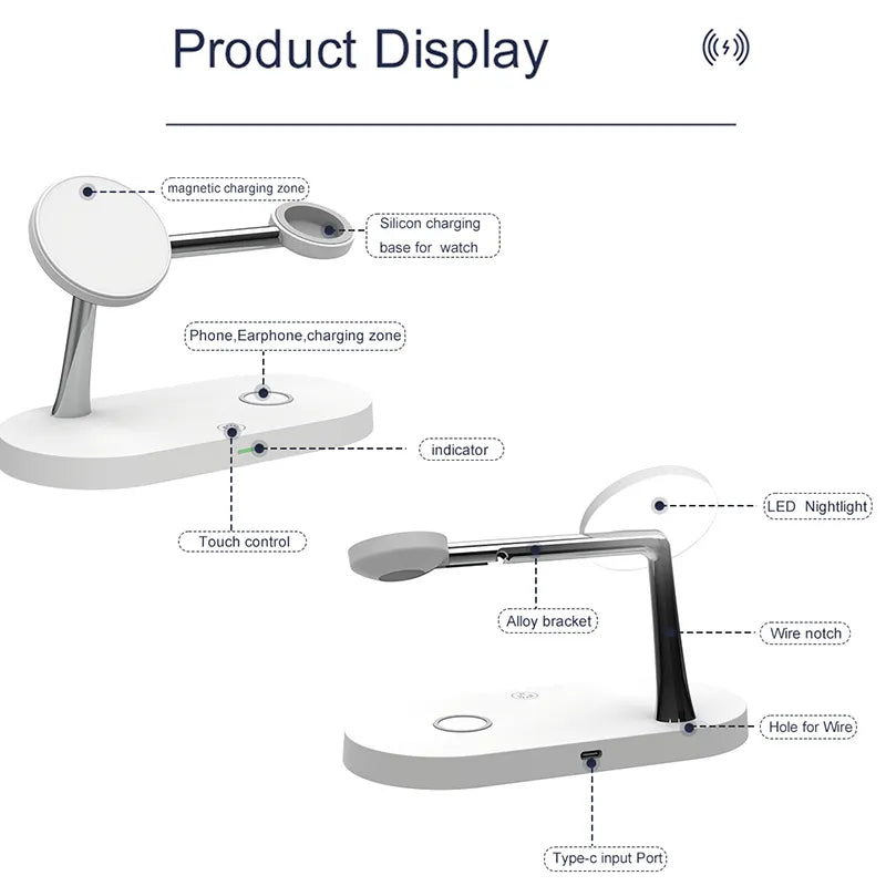 3 in 1 Wireless Charger Stand For iPhone 15 14 13 12 Pro magsafe Charger fast Charging Station for Samsung or Apple Watch Cable