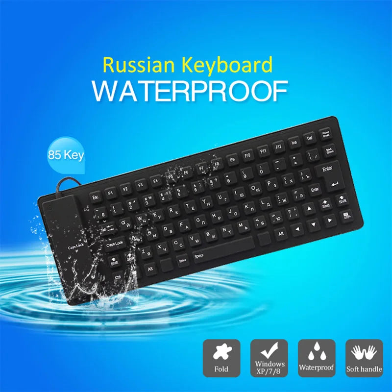 85 Key Russian Letters Engglish Layout Wire USB Interface Silicon Rubber PC Folding Keyboard Teclado Waterproof Computer Laptop