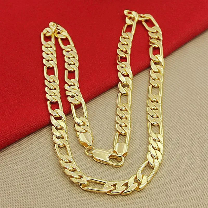 High Quality Men's 8mm 24'' 60cm Gold Necklace 24k Yellow Gold Color Figaro Chain Necklace For Male Luxury Jewelry