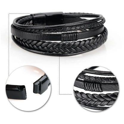 Trendiga läderarmband män rostfritt stål Flerlagers flätade reparmband för manliga armband Smycken Pulsera Hombre